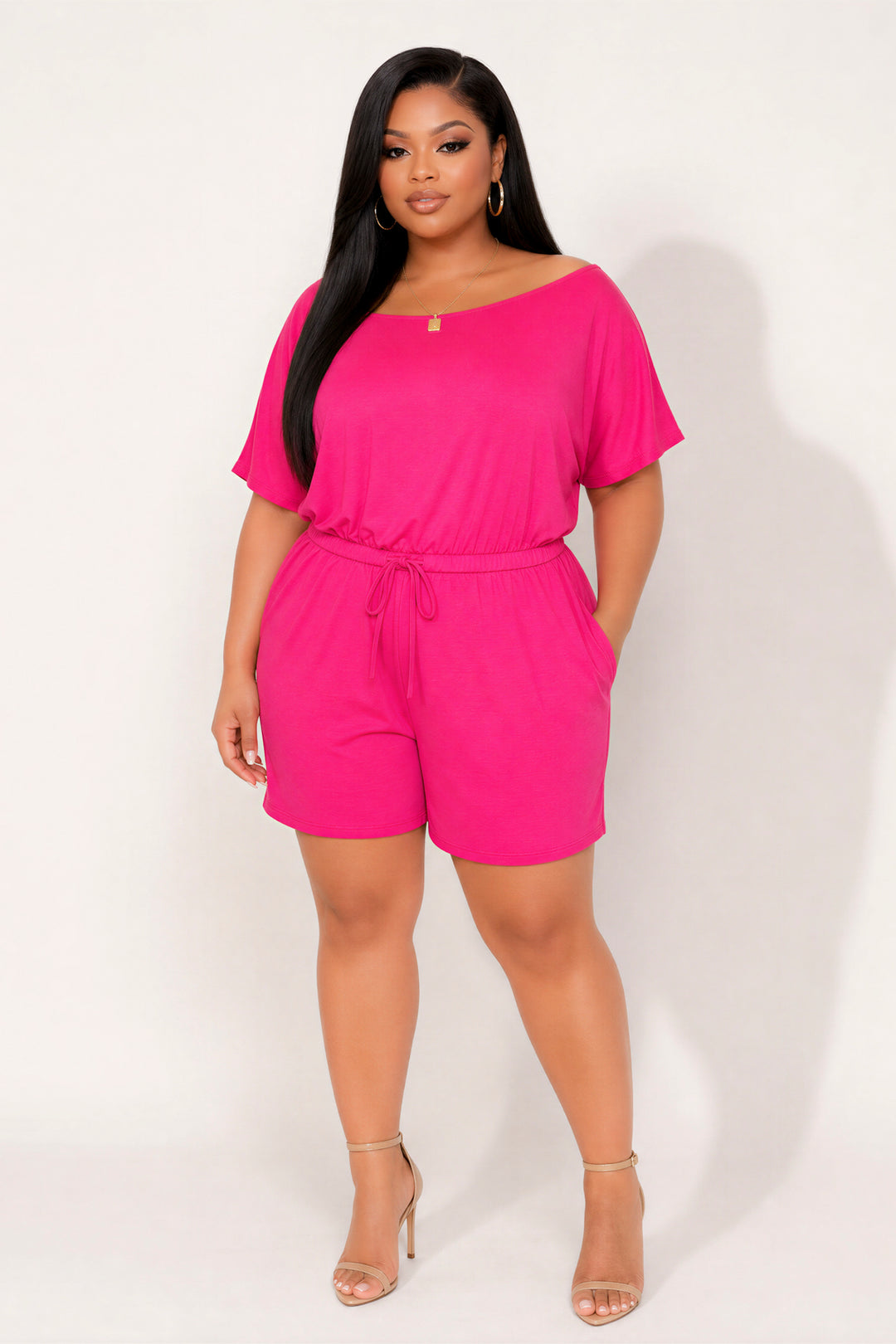 Curvy Sense Inc. Jumpsuits and Rompers Plus Size Brielle Lounge Romper - Fuchsia