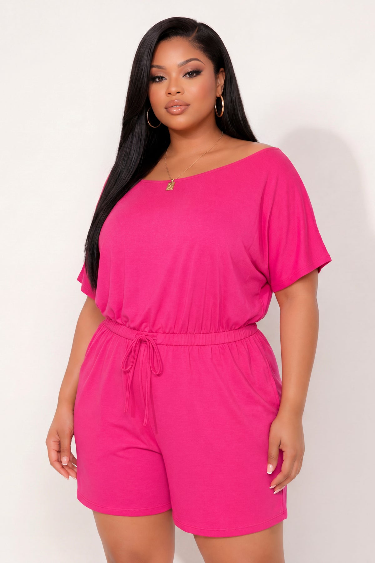eaphi DROP SHOULDER ROMPERS サイズM 24AW Women's Plus Size Brielle Lounge Romper - Fuchsia - Curvy Sense