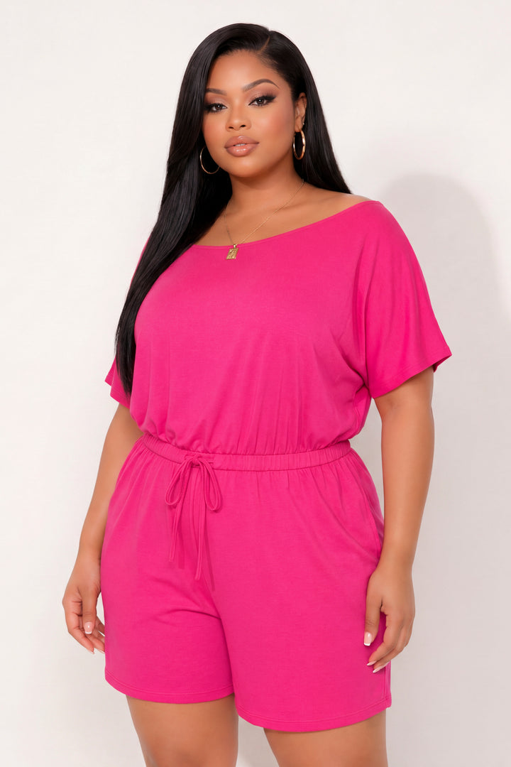 Curvy Sense Inc. Jumpsuits and Rompers Plus Size Brielle Lounge Romper - Fuchsia
