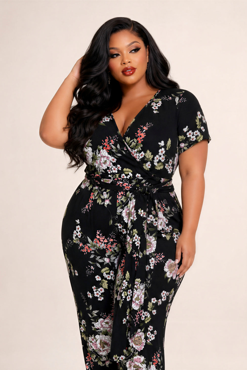 Curvy Sense Inc. Jumpsuits and Rompers Plus Size Captivating Bloom Jumpsuit - Black