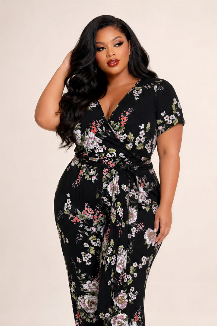 Curvy Sense Inc. Jumpsuits and Rompers Plus Size Captivating Bloom Jumpsuit - Black