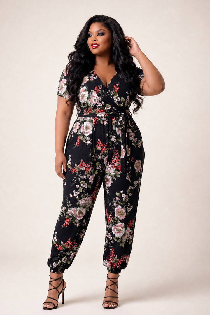 Curvy Sense Inc. Jumpsuits and Rompers Plus Size Captivating Bloom Jumpsuit - Black