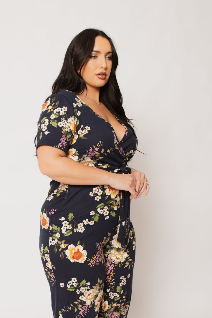Curvy Sense Inc. Jumpsuits and Rompers Plus Size Captivating Bloom Jumpsuit - Navy