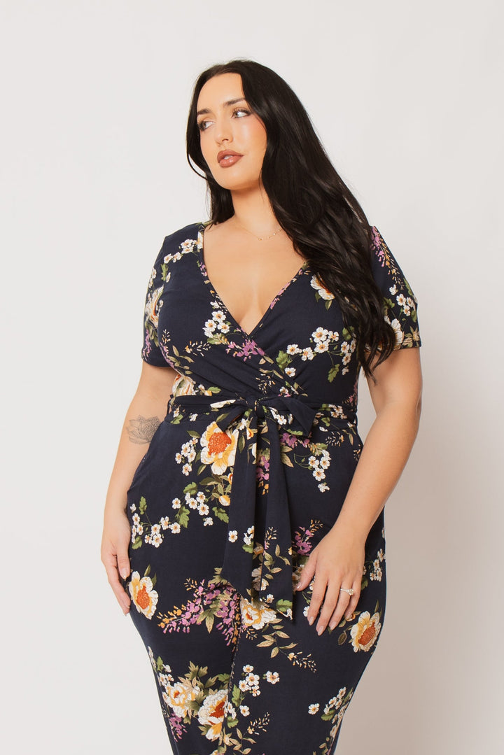 Curvy Sense Inc. Jumpsuits and Rompers Plus Size Captivating Bloom Jumpsuit - Navy