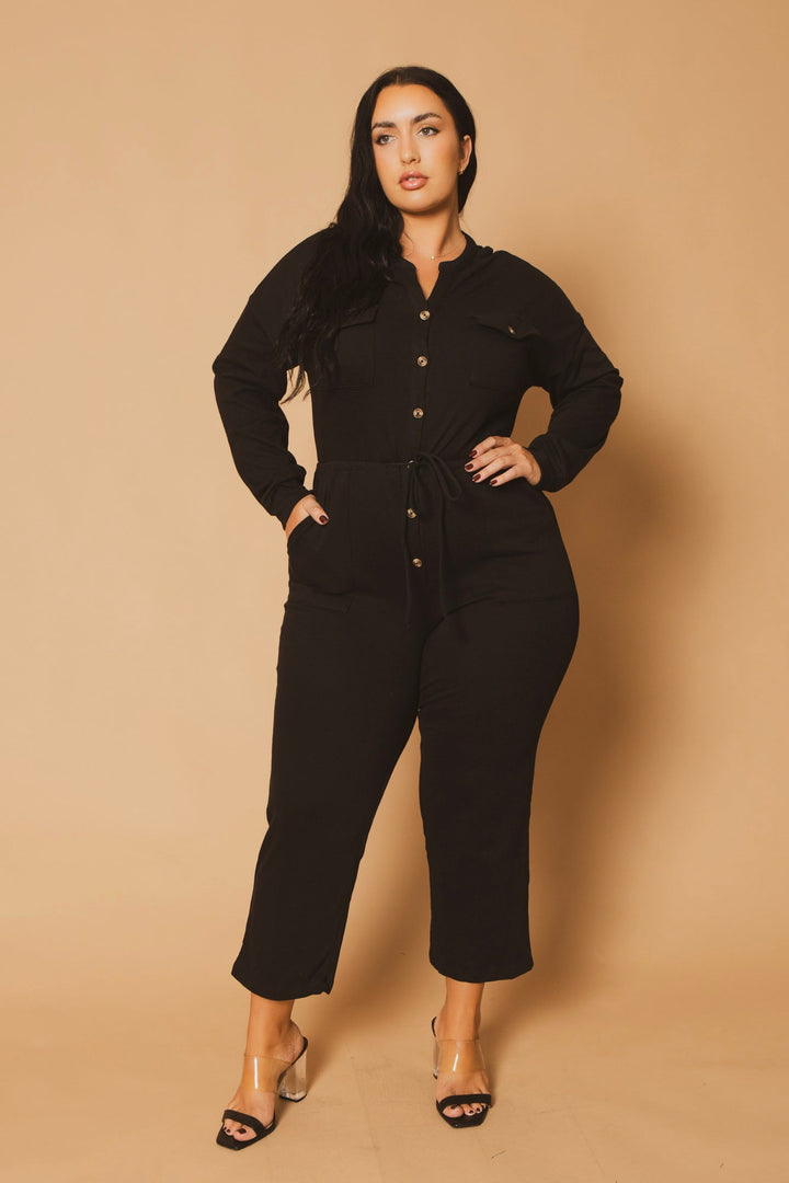 CULTURE CODE Jumpsuits and Rompers Plus Size Casual  Cargo  Jumpsuit - Black