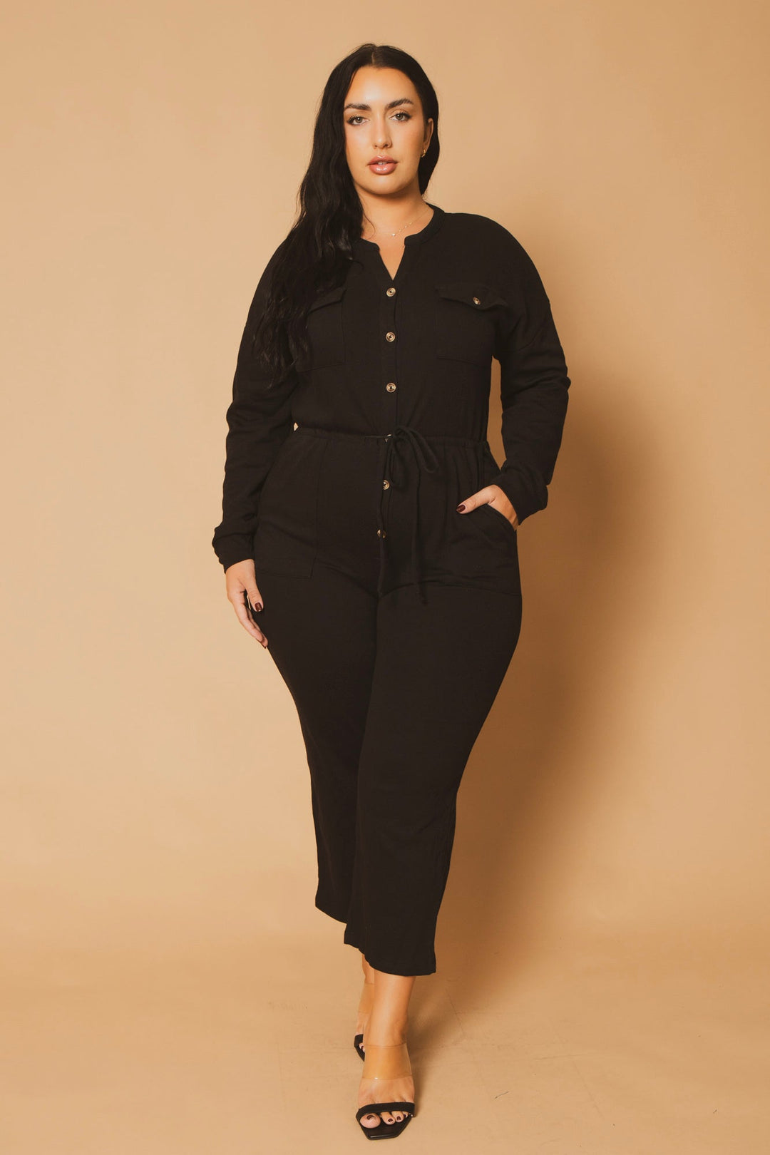 CULTURE CODE Jumpsuits and Rompers Plus Size Casual  Cargo  Jumpsuit - Black