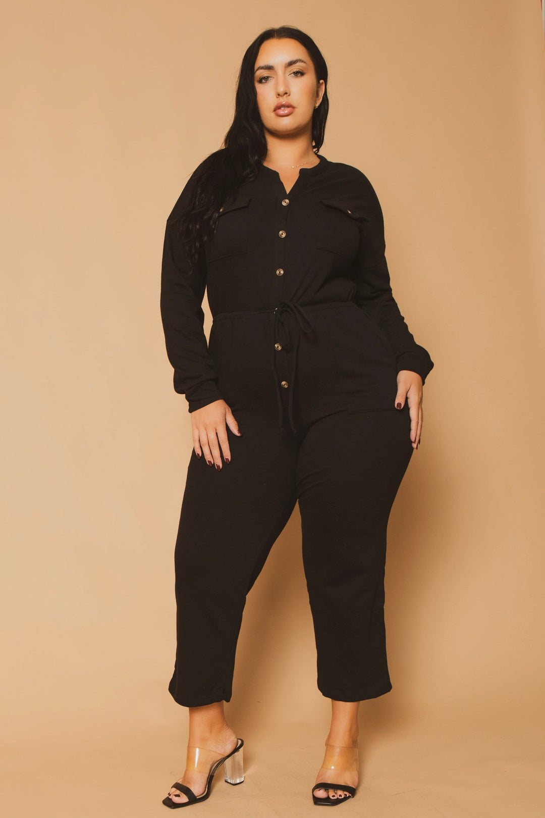 CULTURE CODE Jumpsuits and Rompers Plus Size Casual  Cargo  Jumpsuit - Black