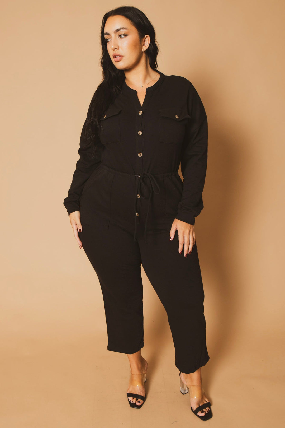 CULTURE CODE Jumpsuits and Rompers Plus Size Casual  Cargo  Jumpsuit - Black