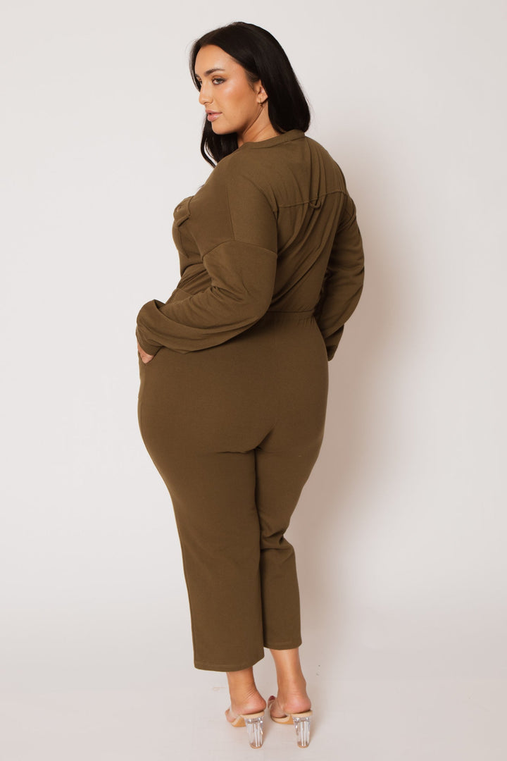 CULTURE CODE Jumpsuits and Rompers Plus Size Cathy Cargo  Jumpsuit - Olive