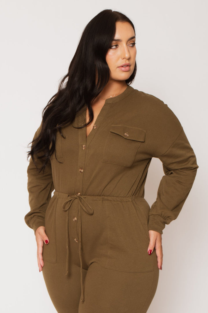 CULTURE CODE Jumpsuits and Rompers Plus Size Cathy Cargo  Jumpsuit - Olive
