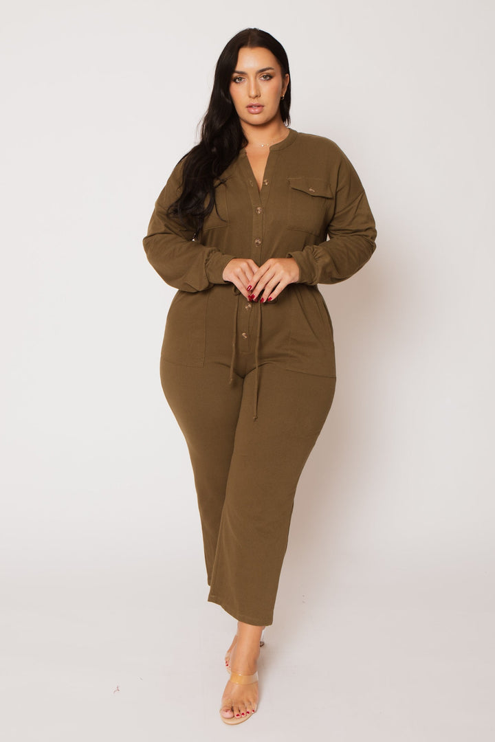 CULTURE CODE Jumpsuits and Rompers Plus Size Cathy Cargo  Jumpsuit - Olive
