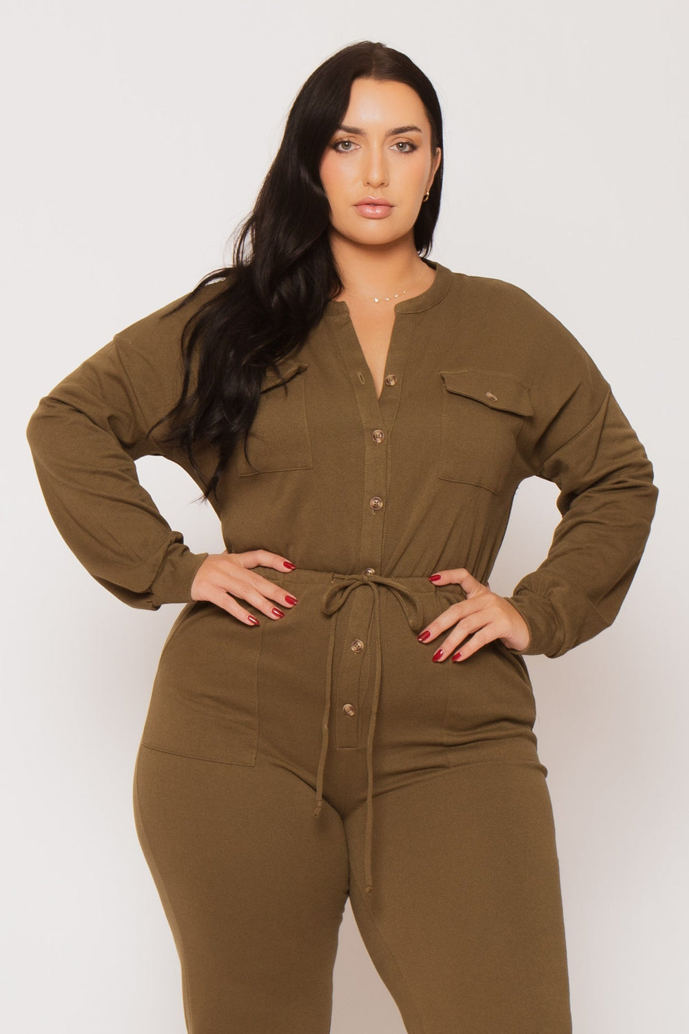 CULTURE CODE Jumpsuits and Rompers Plus Size Cathy Cargo  Jumpsuit - Olive