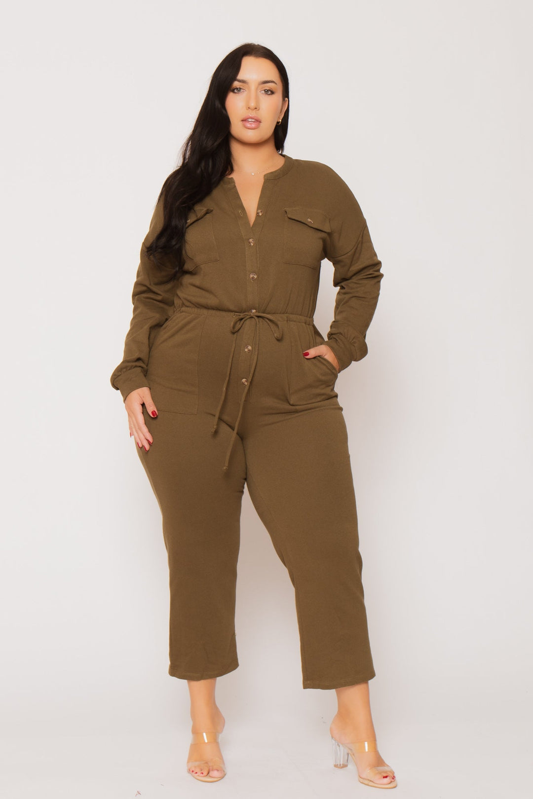 CULTURE CODE Jumpsuits and Rompers Plus Size Cathy Cargo  Jumpsuit - Olive