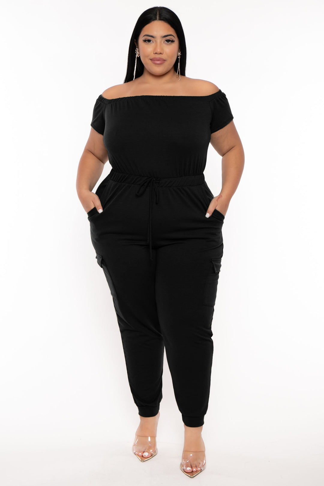 Curvy Sense Jumpsuits and Rompers Plus Size Cerene Cargo Jumpsuit - Black