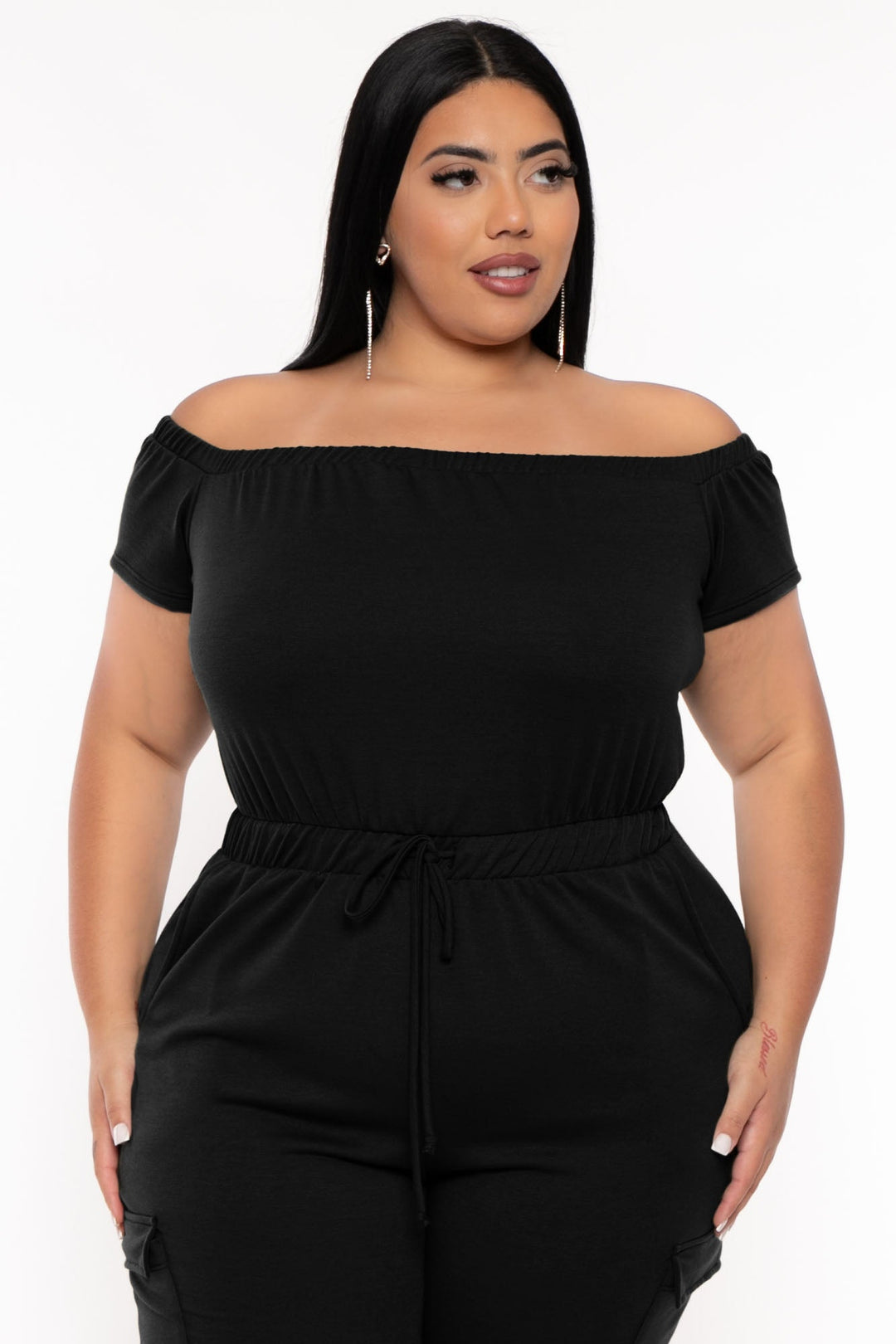 Curvy Sense Jumpsuits and Rompers Plus Size Cerene Cargo Jumpsuit - Black