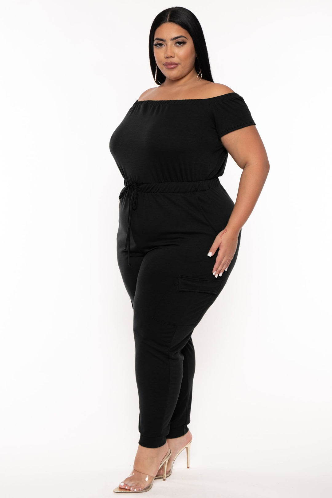 Curvy Sense Jumpsuits and Rompers Plus Size Cerene Cargo Jumpsuit - Black