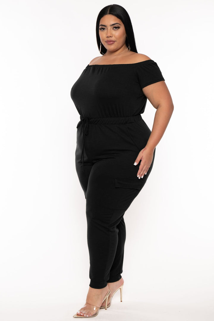 Curvy Sense Jumpsuits and Rompers Plus Size Cerene Cargo Jumpsuit - Black