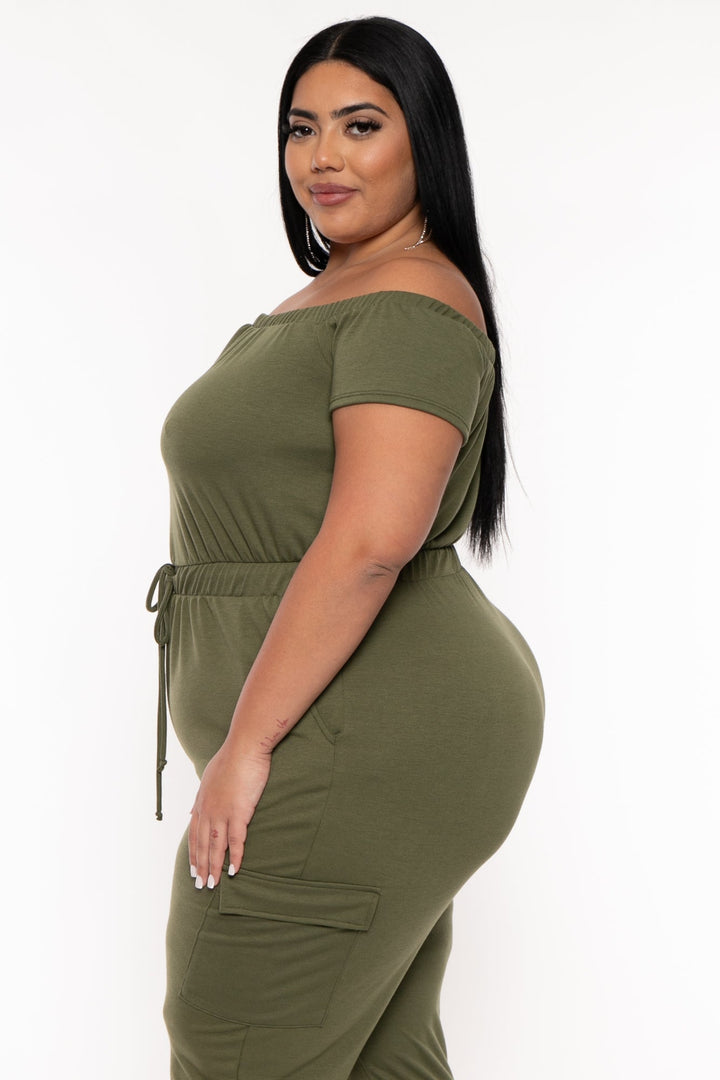 Curvy Sense Jumpsuits and Rompers Plus Size Cerene Cargo Jumpsuit - Olive