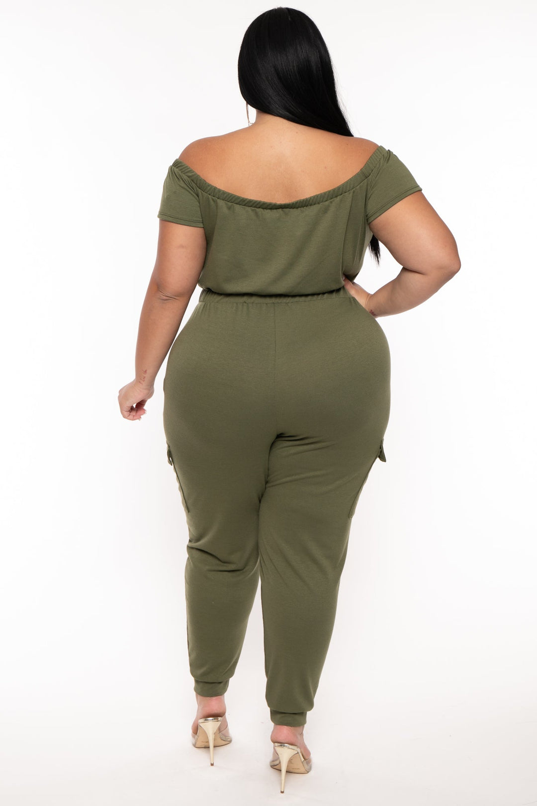 Curvy Sense Jumpsuits and Rompers Plus Size Cerene Cargo Jumpsuit - Olive