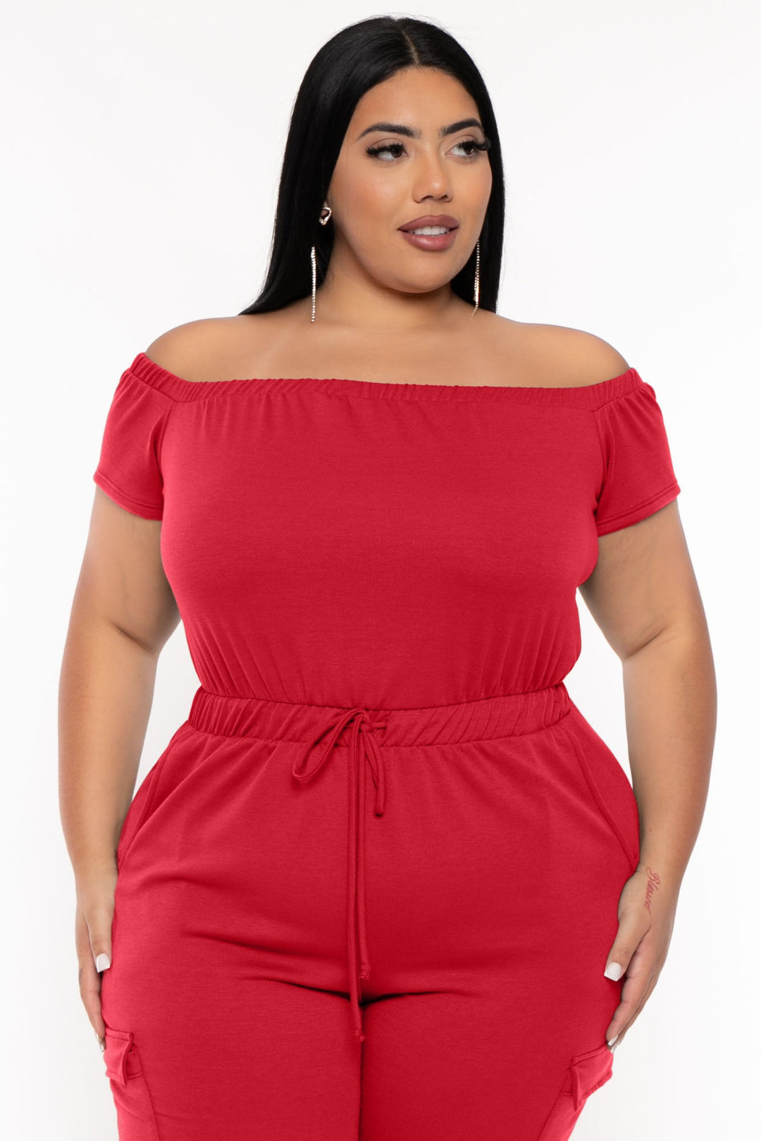 Curvy Sense Jumpsuits and Rompers Plus Size Cerene Cargo Jumpsuit - Red