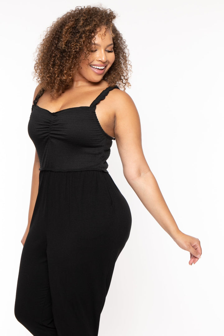 Curvy Sense Jumpsuits and Rompers Plus Size Chelly Smocked  Jumpsuit - Black
