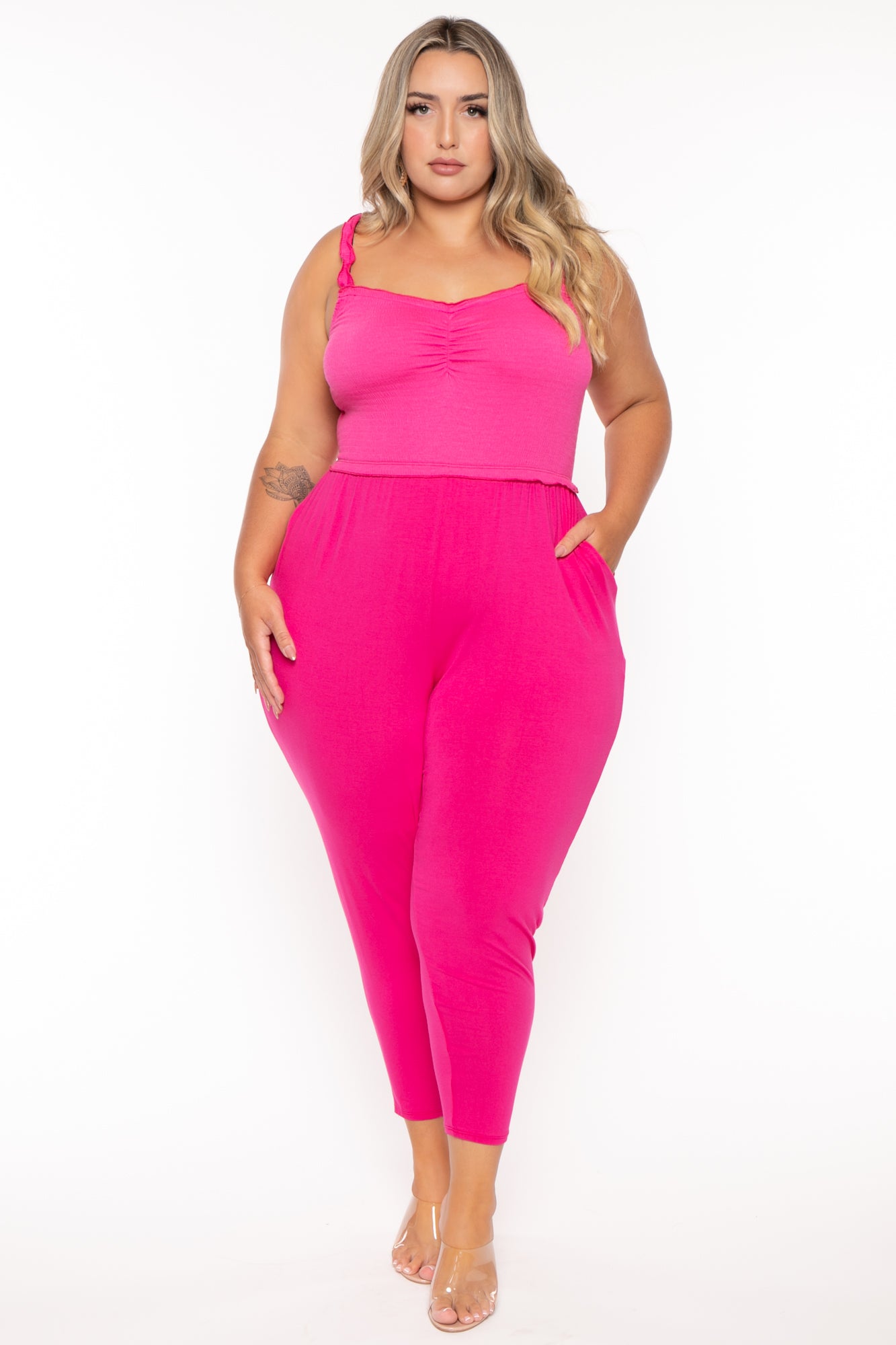 Plus Size Chelly Smocked Jumpsuit - Fuchsia