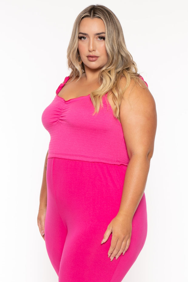 Curvy Sense Jumpsuits and Rompers Plus Size Chelly Smocked  Jumpsuit - Fuchsia