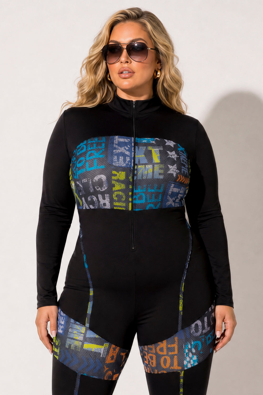 K TOO Jumpsuits and Rompers Plus Size City Rush Graphic Jumpsuit - Black