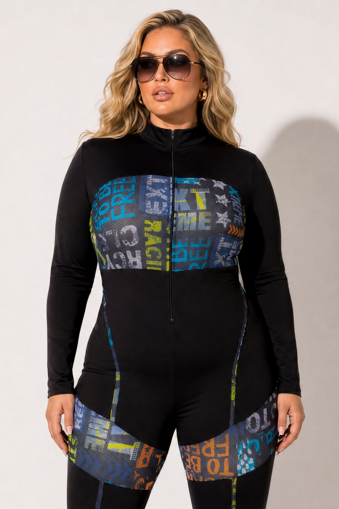 K TOO Jumpsuits and Rompers Plus Size City Rush Graphic Jumpsuit - Black