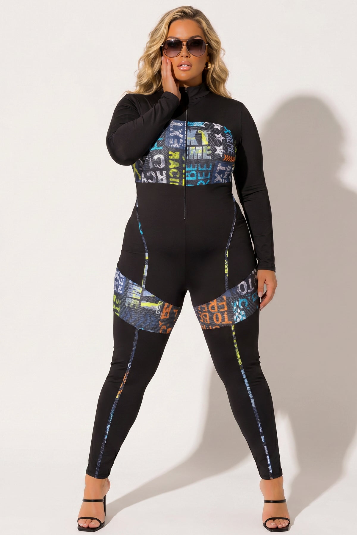 Women's Plus Size City Rush Graphic Jumpsuit - Black - Curvy Sense