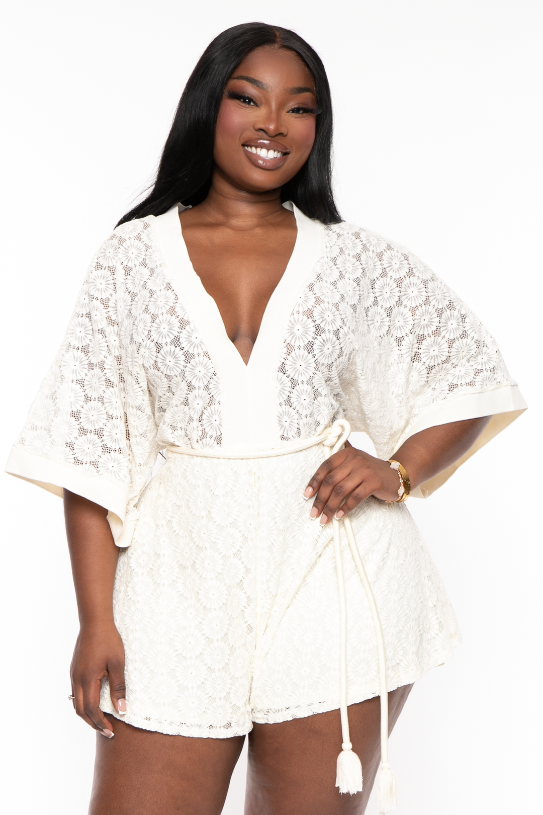 THE SANG COMPANY Jumpsuits and Rompers Plus Size Danique Crochet Romper - Ivory