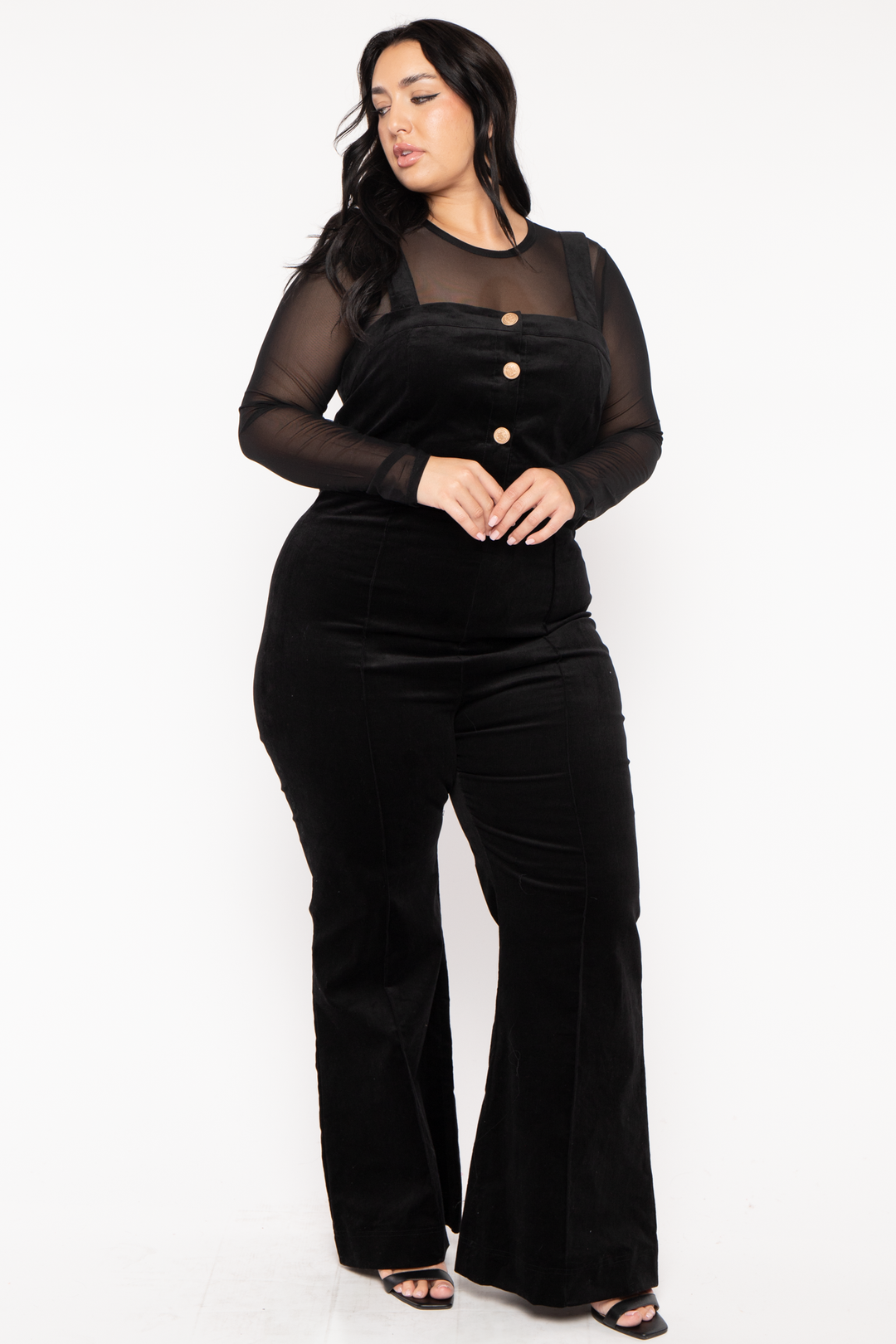 Jade By Jane Jumpsuits and Rompers Plus Size Dariann  Corduroy  Overalls  -Black