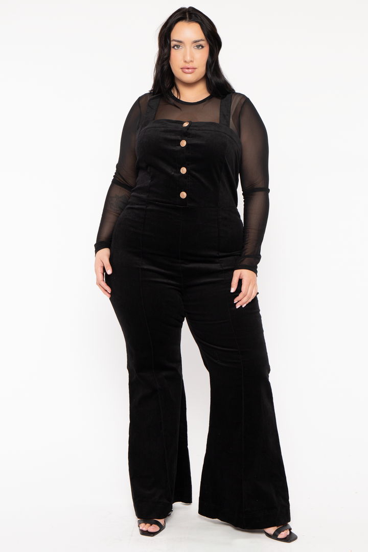 Jade By Jane Jumpsuits and Rompers Plus Size Dariann  Corduroy  Overalls  -Black