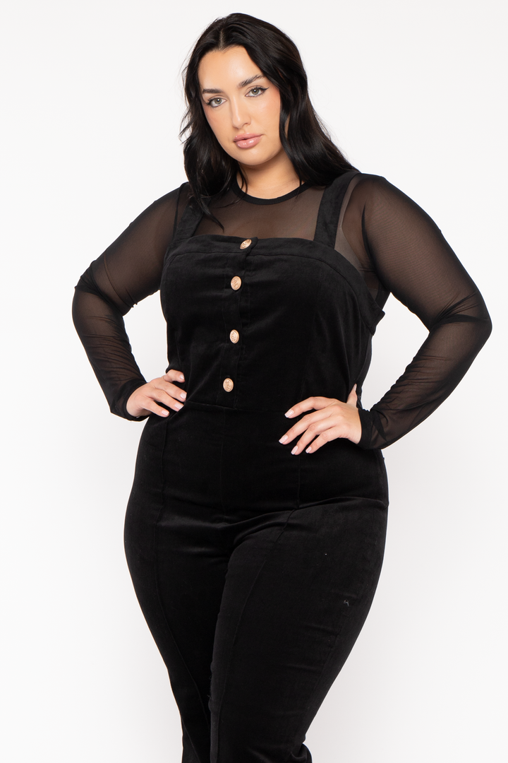 Jade By Jane Jumpsuits and Rompers Plus Size Dariann  Corduroy  Overalls  -Black