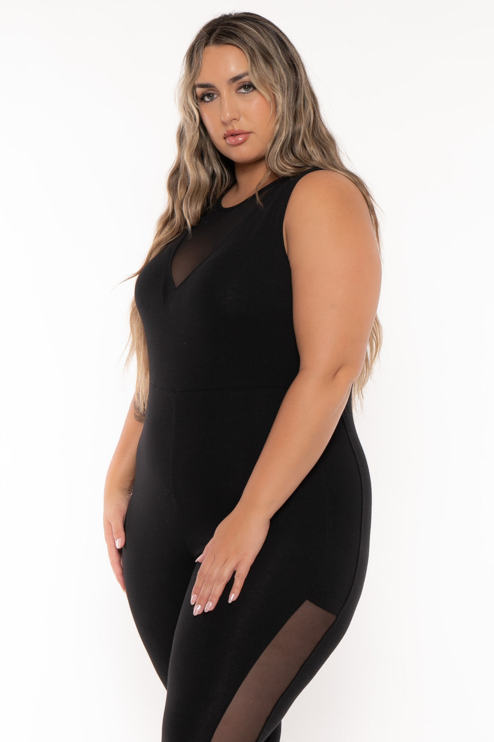 Curvy Sense Jumpsuits and Rompers Plus Size Delany Mesh Jumpsuit - Black