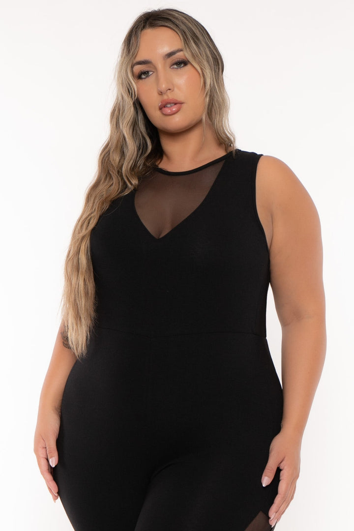 Curvy Sense Jumpsuits and Rompers Plus Size Delany Mesh Jumpsuit - Black