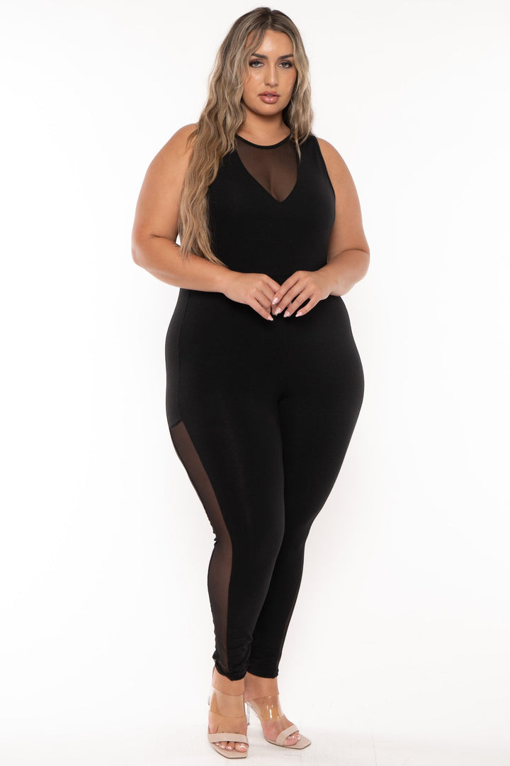 Curvy Sense Jumpsuits and Rompers Plus Size Delany Mesh Jumpsuit - Black