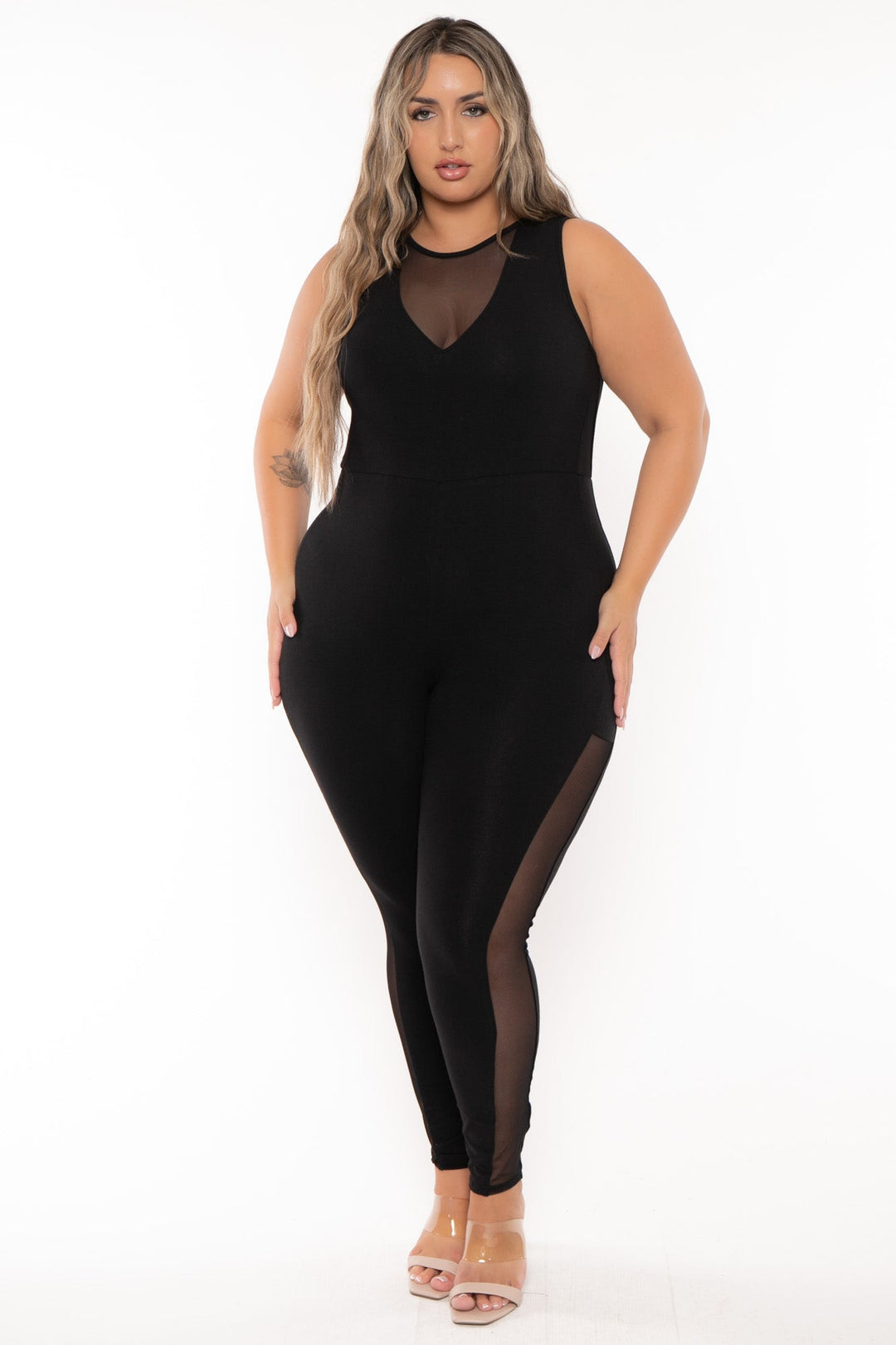 Curvy Sense Jumpsuits and Rompers Plus Size Delany Mesh Jumpsuit - Black