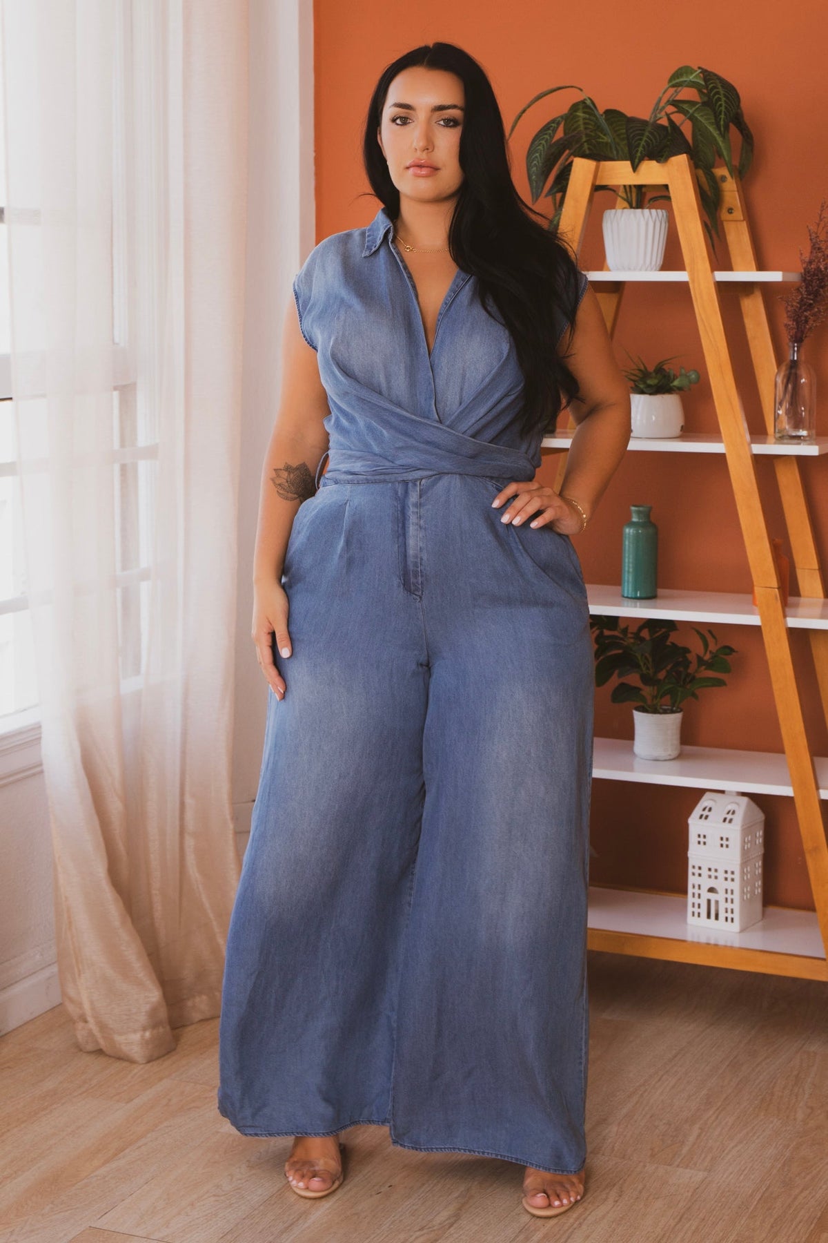 Leg Jumpsuit Women's Plus Size Denim Jumpsuit Wide Leg