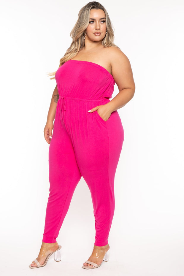 Curvy Sense Jumpsuits and Rompers Plus Size Dilma Strapless Jumpsuit - Fuchsia