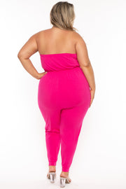 Curvy Sense Jumpsuits and Rompers Plus Size Dilma Strapless Jumpsuit - Fuchsia