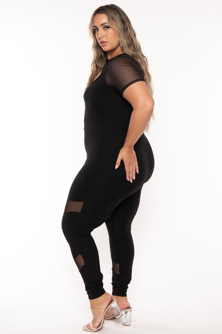 Curvy Sense Jumpsuits and Rompers Plus Size Ebony Mesh Jumpsuit - Black