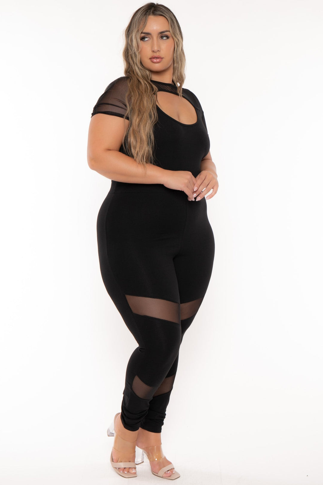 Curvy Sense Jumpsuits and Rompers Plus Size Ebony Mesh Jumpsuit - Black