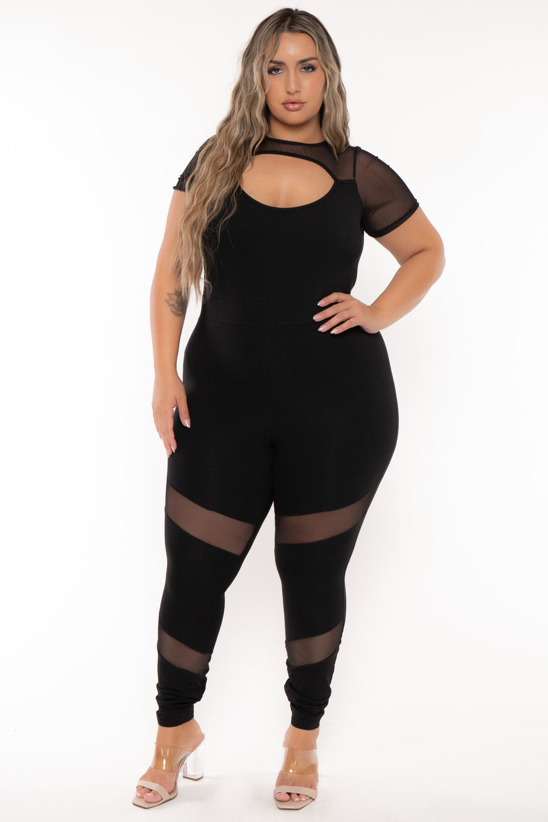 Curvy Sense Jumpsuits and Rompers Plus Size Ebony Mesh Jumpsuit - Black