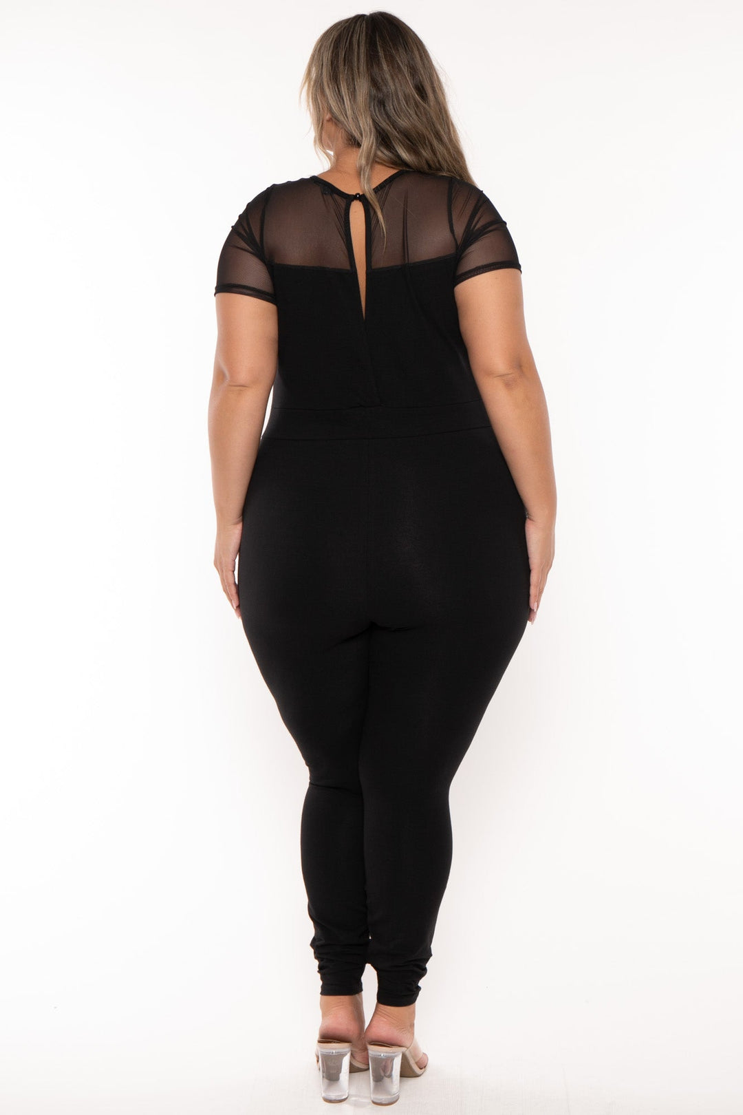 Curvy Sense Jumpsuits and Rompers Plus Size Ebony Mesh Jumpsuit - Black