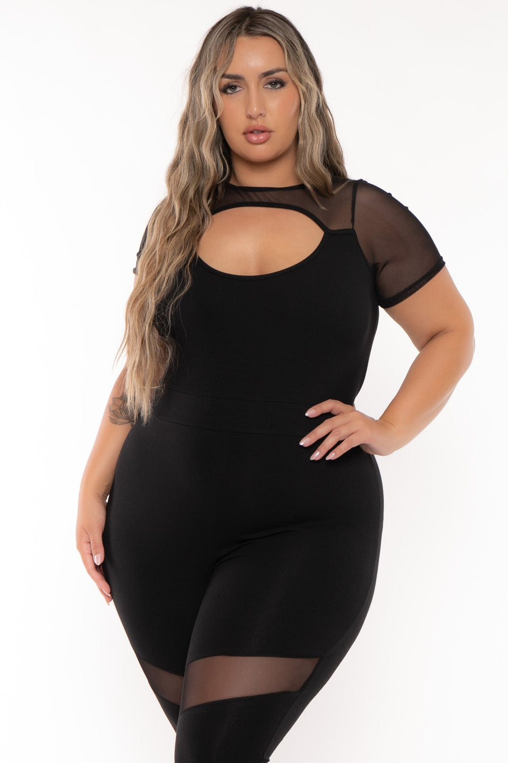 Curvy Sense Jumpsuits and Rompers Plus Size Ebony Mesh Jumpsuit - Black