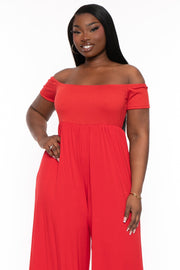 Curvy Sense Jumpsuits and Rompers Plus Size Eileen Off The Shoulder  Jumpsuit - Red