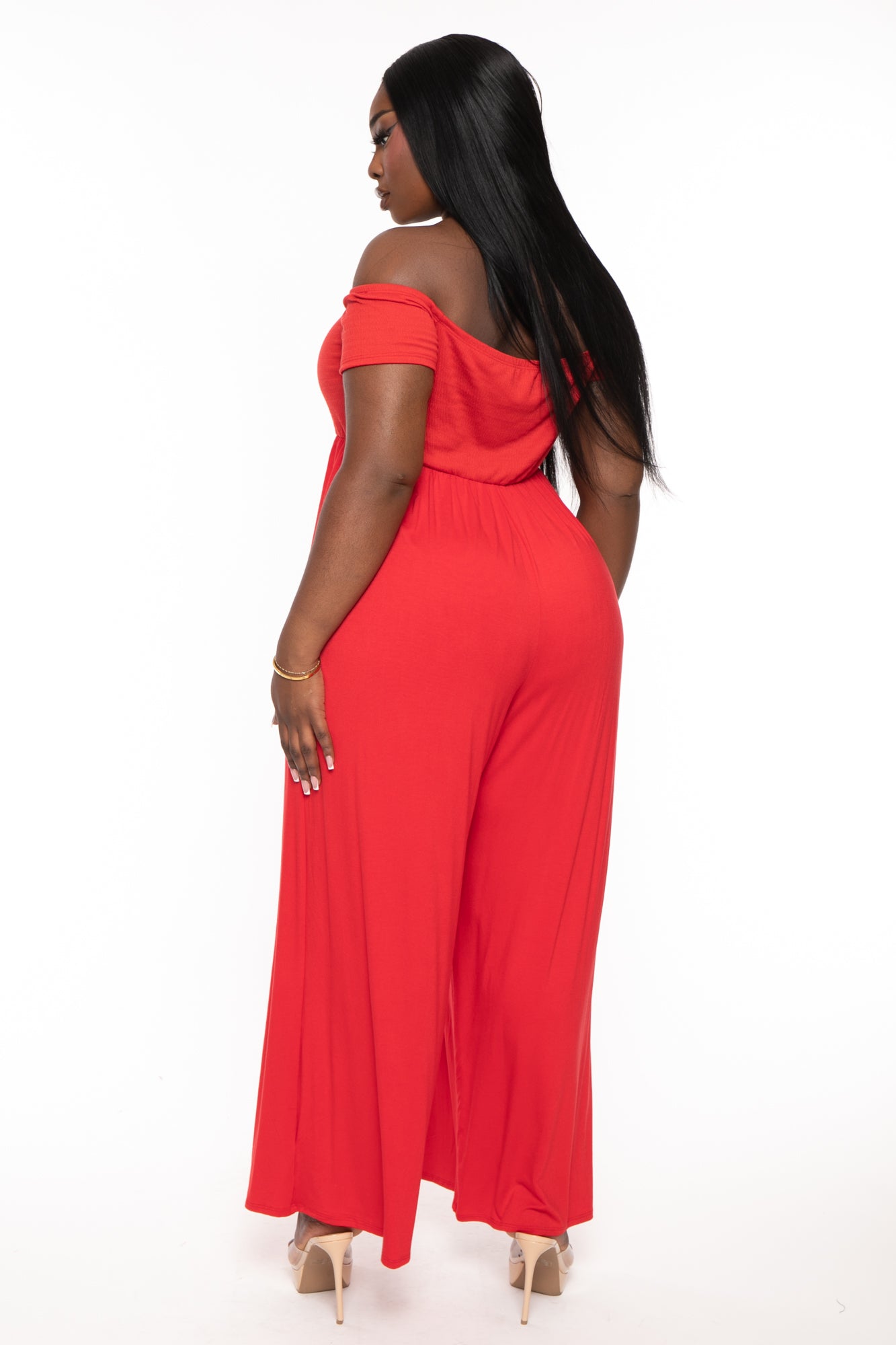 Plus Size Eileen Off The Shoulder Jumpsuit - Red