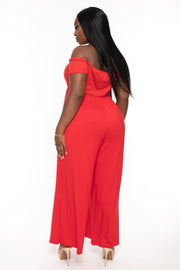Curvy Sense Jumpsuits and Rompers Plus Size Eileen Off The Shoulder  Jumpsuit - Red