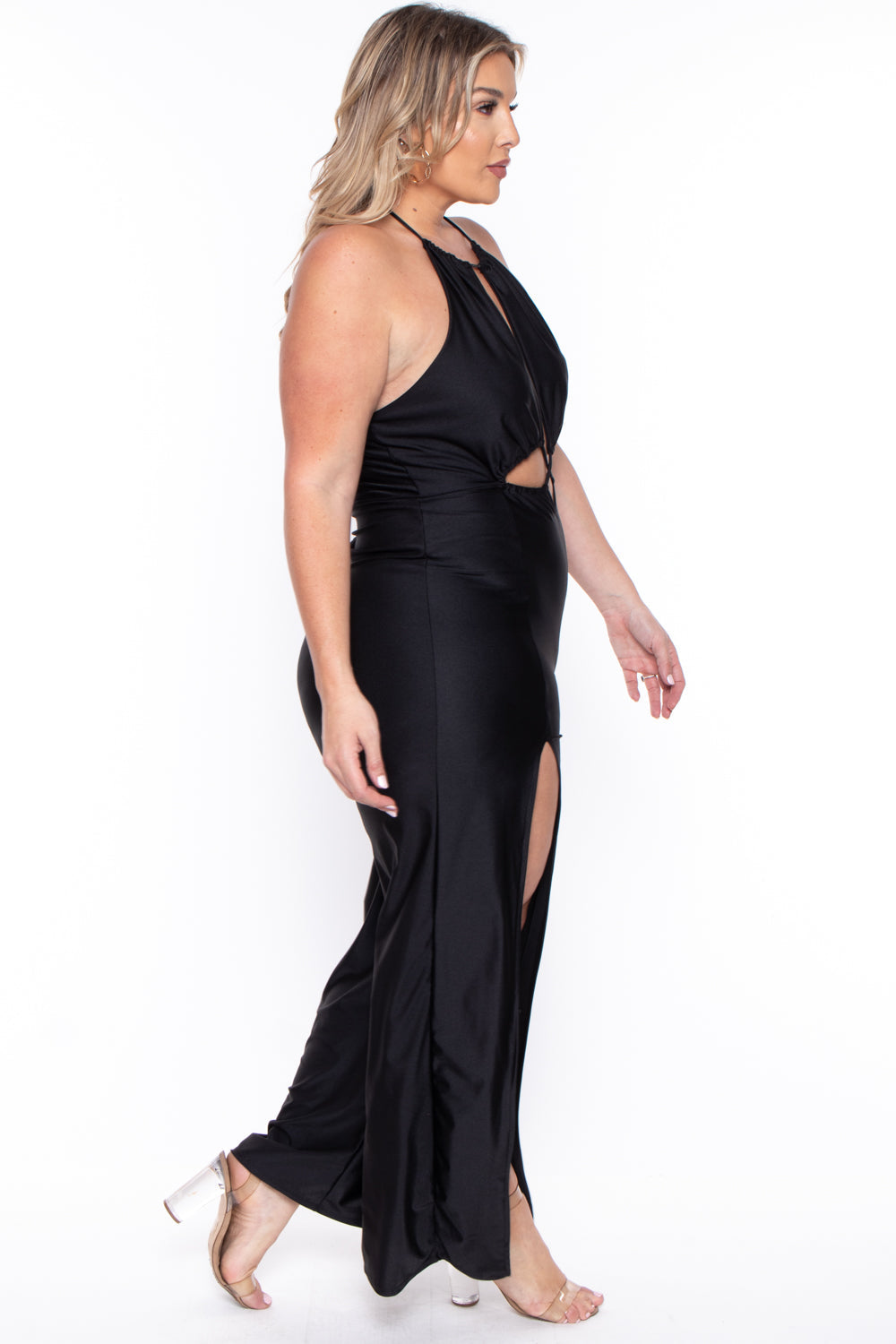 Curvy Sense Jumpsuits and Rompers Plus Size Elissa M-Slit Jumpsuit- Black